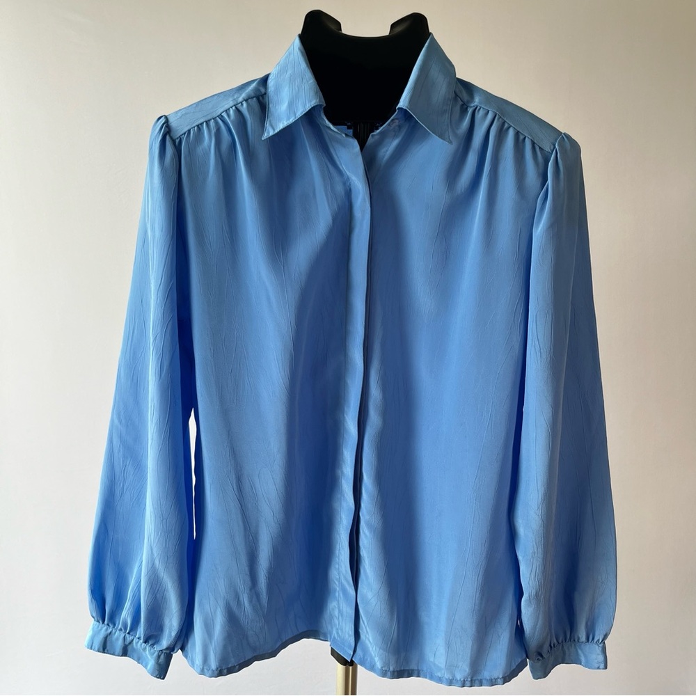 Loubella Blue Long-sleeve Satin Blouse - Size 8